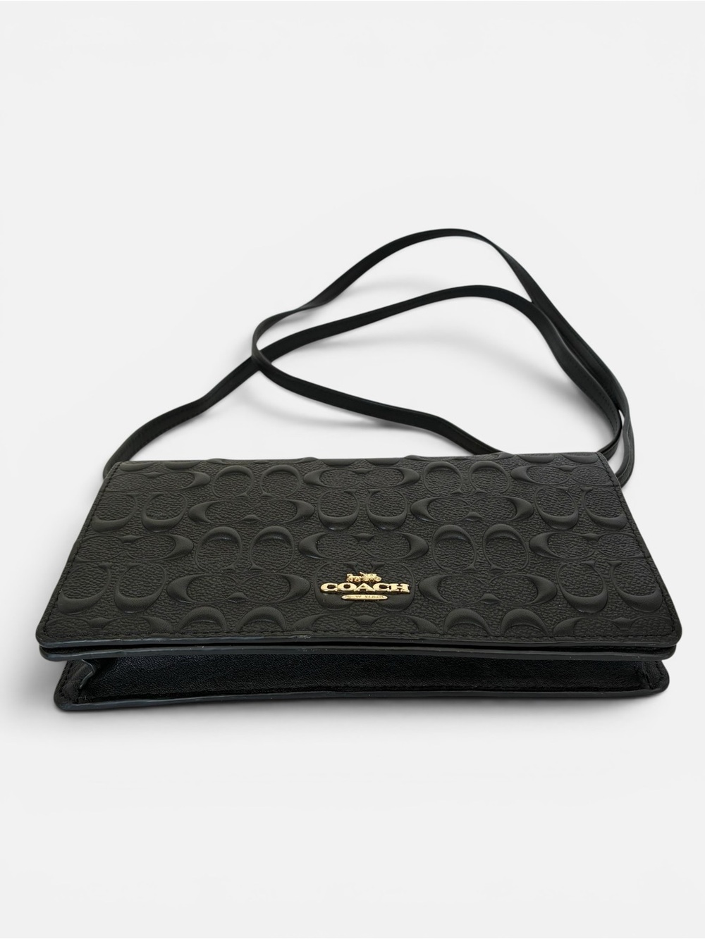 Coach Black Embossed Signature Leather Crossbody with Gold Hardware - Picture 6 of 9